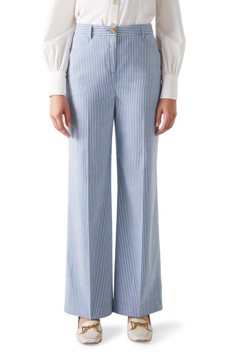 Gene Stripe Wide Leg Cotton Blend Pants