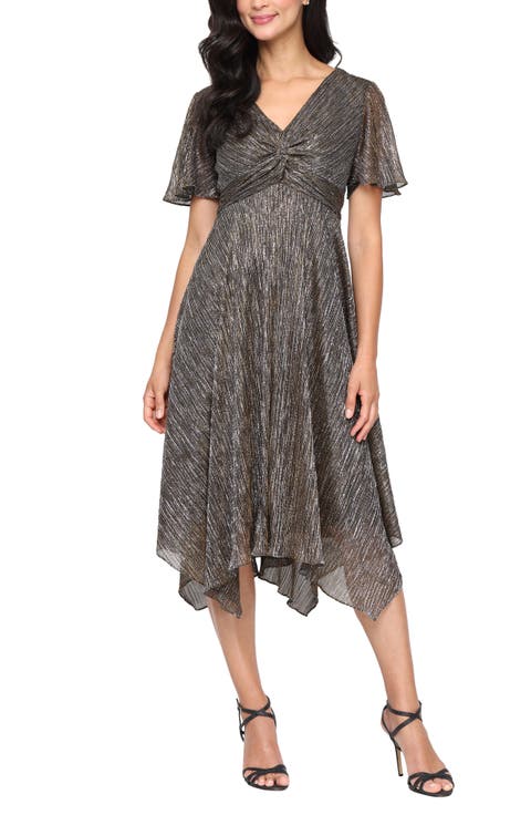 Knot Front Metallic Midi Cocktail Dress