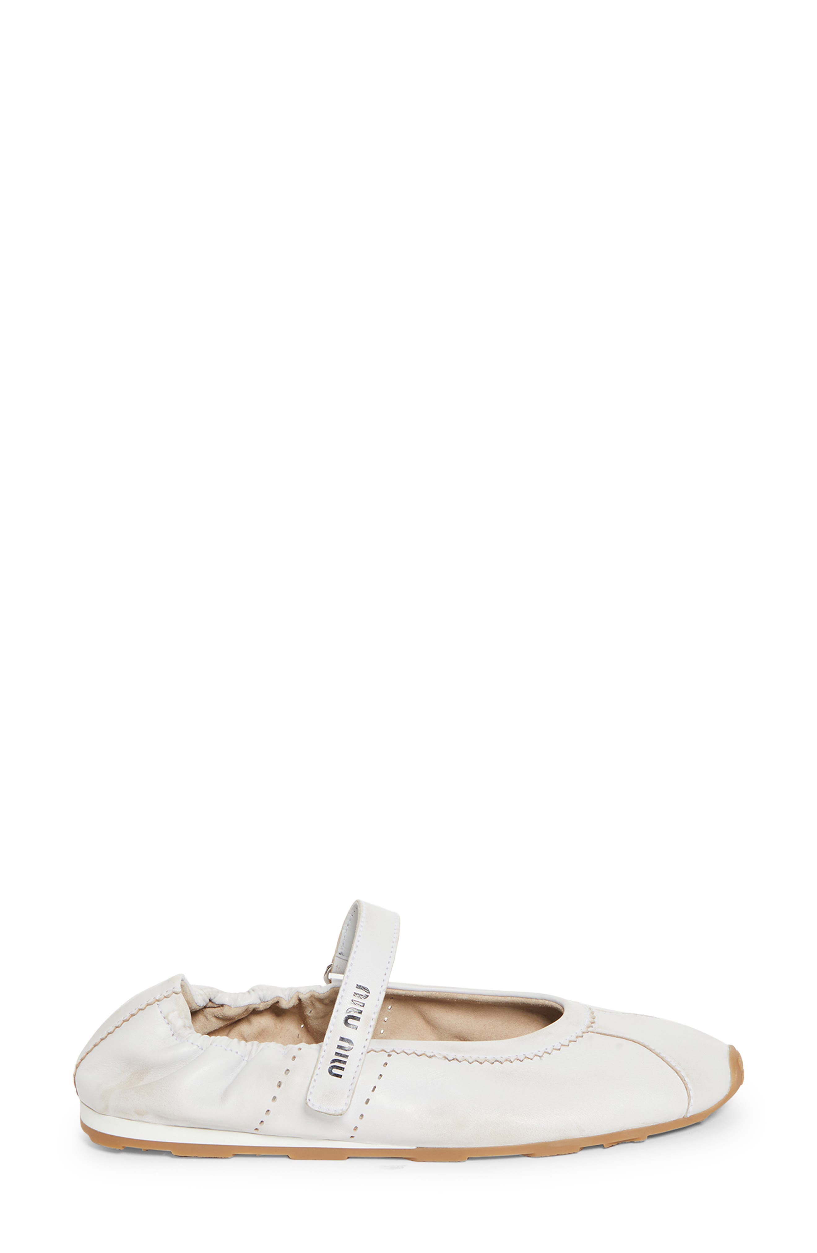 Miu Miu Plume Mary Jane Ballet Flat Sneaker, Alternate, color, Bianco