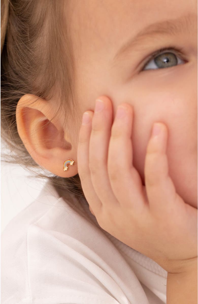 In Season Jewelry 14k Enamel Rainbow Girl Earrings, Alternate, color, Multi-Color