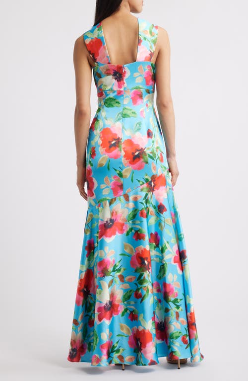 ELIZA J ELIZA J FLORAL PRINT TWIST NECK GOWN