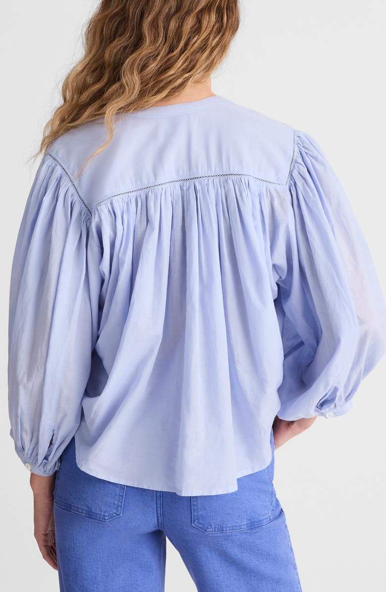 Madewell Shirred Crewneck Button-Up Top, Alternate, color, Tranquil Blue