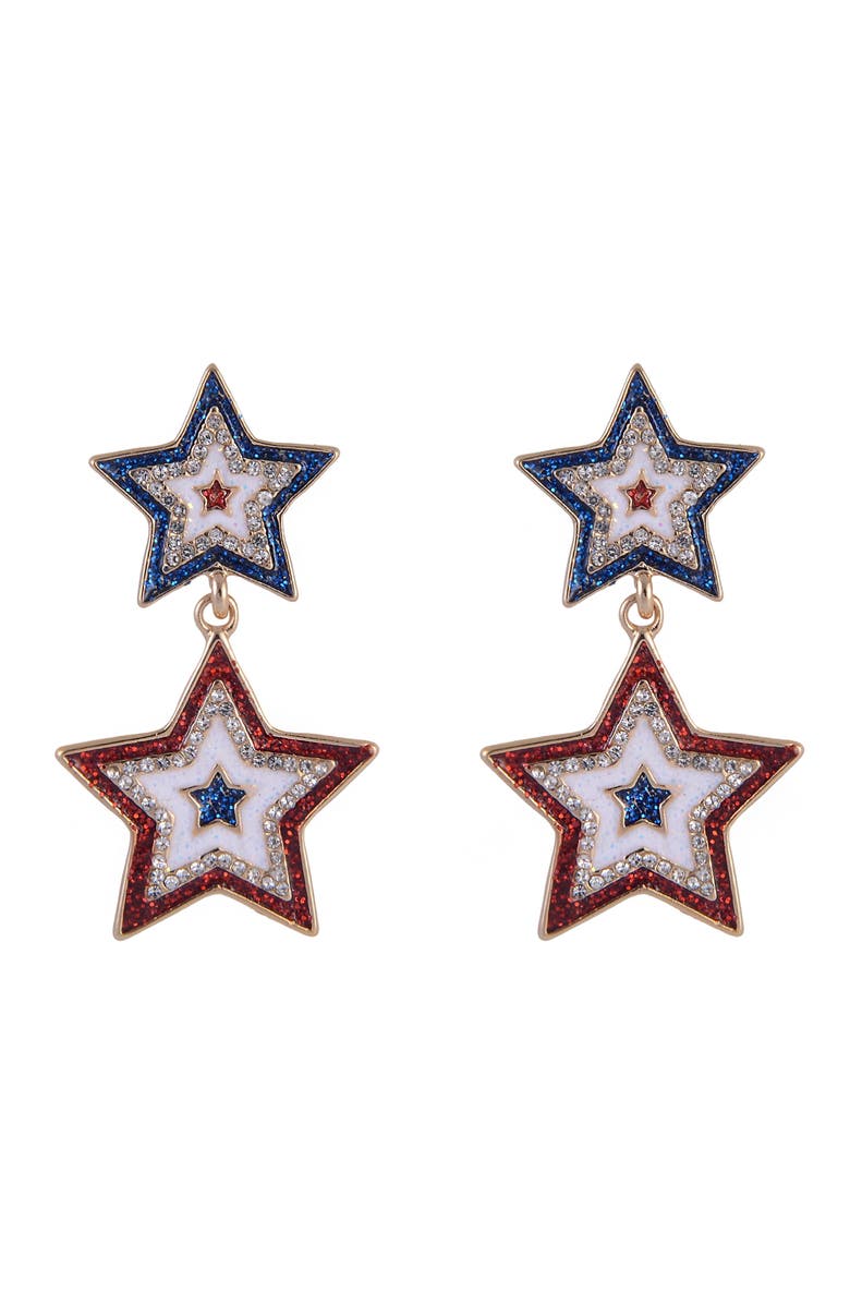Hallmark Red, White and Blue Double Star Drop Earrings, Alternate, color, Red