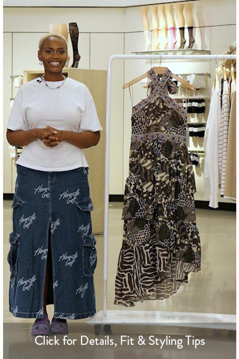 Mixed Print Tiered Asymmetric Hem Halter Dress video