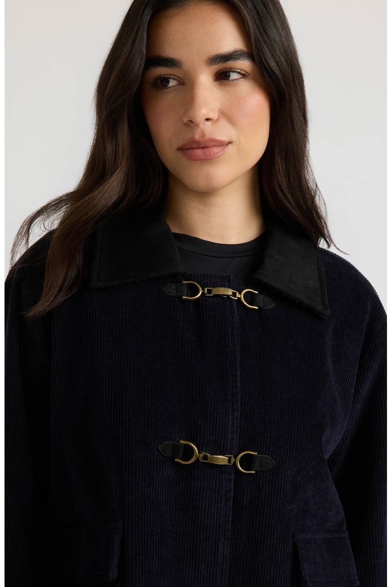 Cropped Corduroy Jacket with Buckle Closure, Alternate, color, DARK NAVY