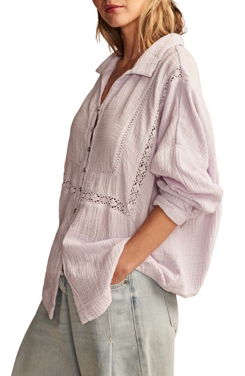 Lucky Brand Lace Inset Cotton Gauze Button-up Shirt In Purple