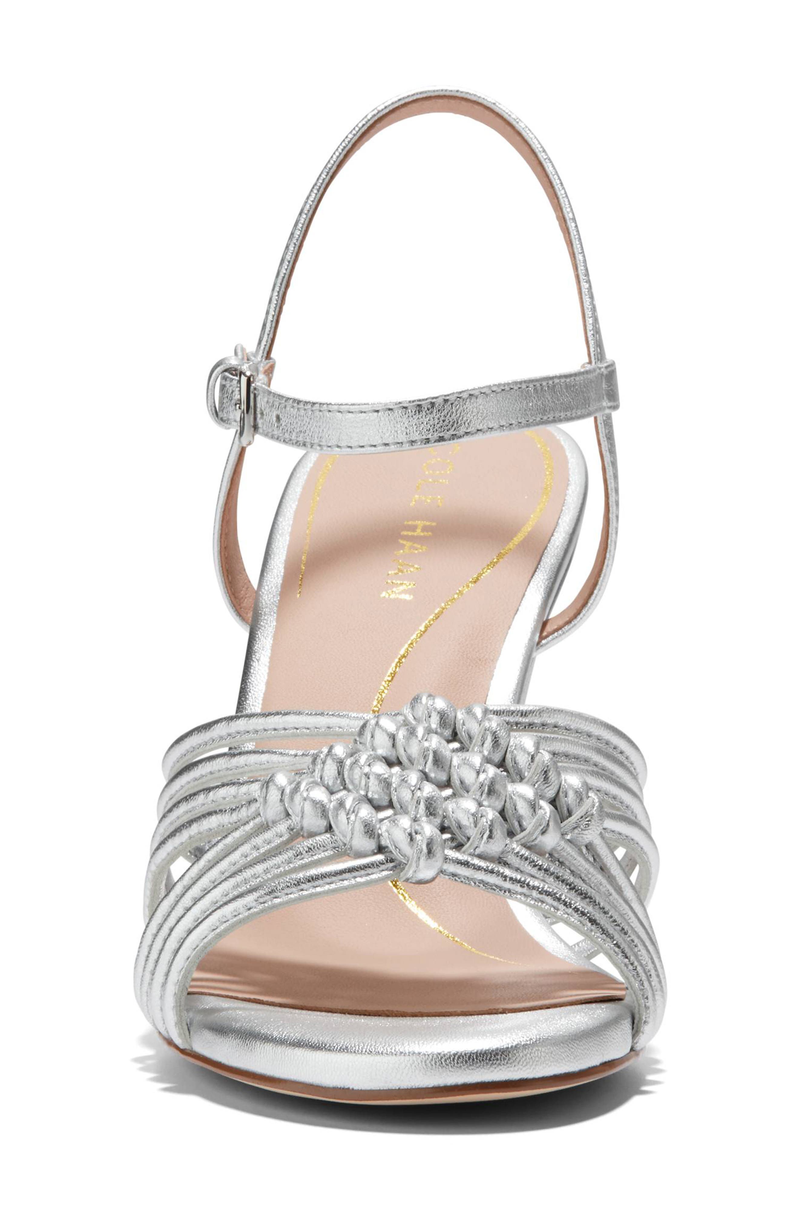 Jitney Knot Ankle Strap Wedge Sandal, Alternate, color, SILVER LEATHER