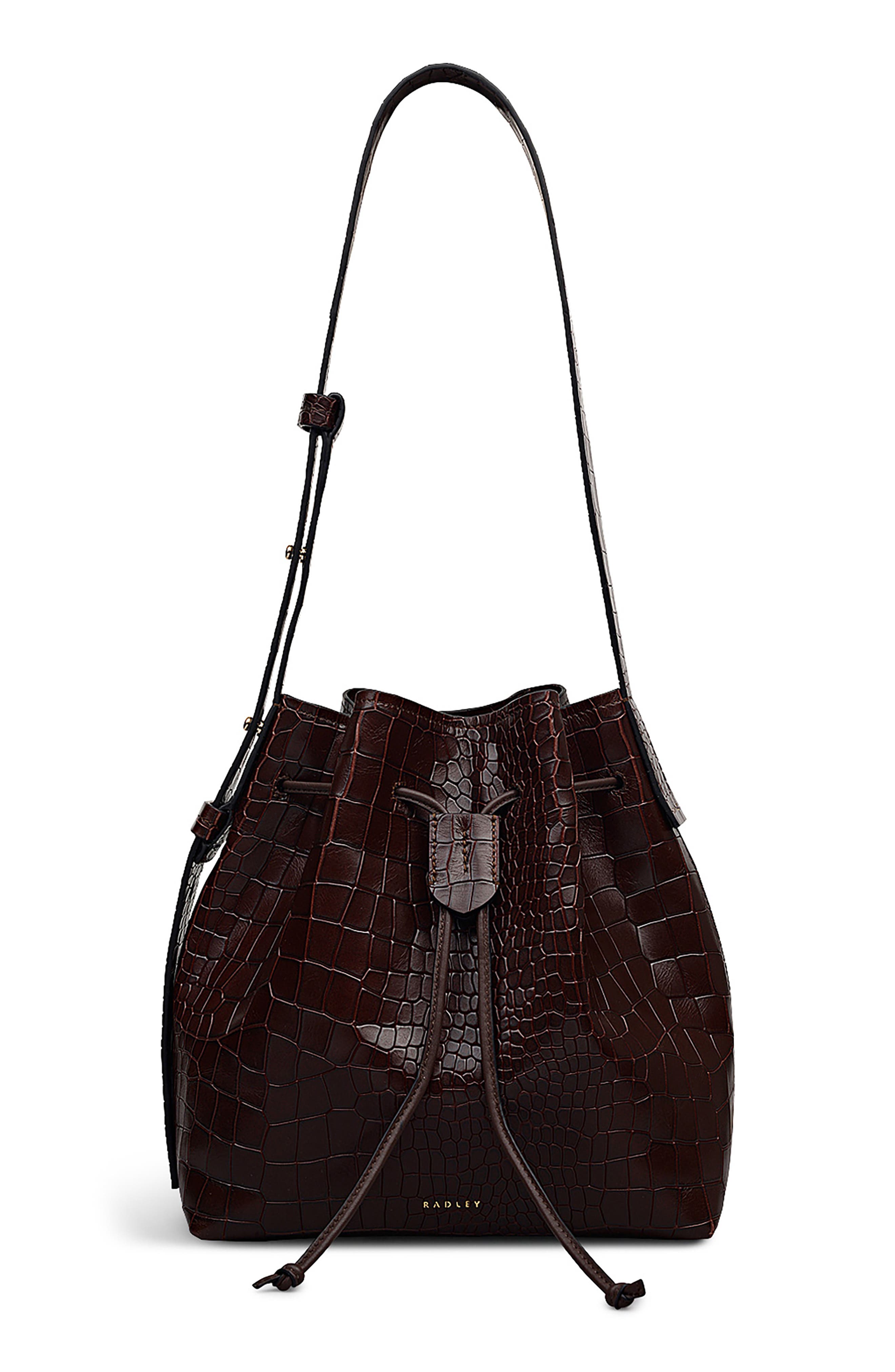 Radley Water Resistant Croc Embossed Faux Leather Bucket Bag