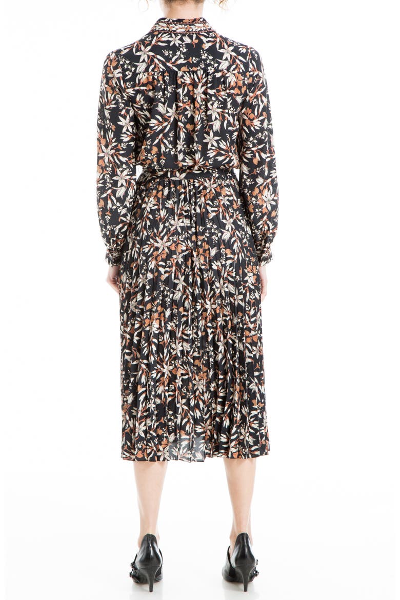 Long Sleeve Pleated Shirtdress, Alternate, color, BKECRUPL-BLACK/ECRU PRESSED LILY