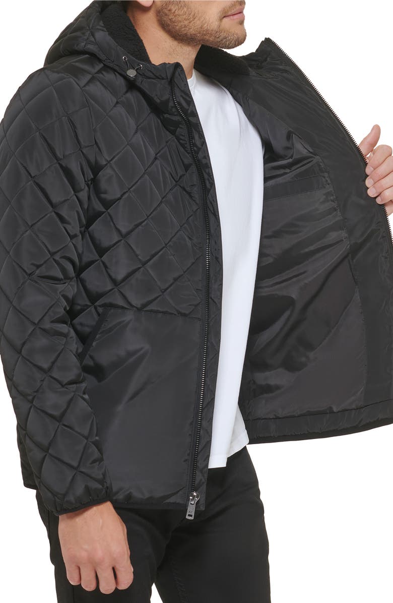 Kenneth Cole New York Faux Shearling Lined Hood Quilted Puffer Jacket, Alternate, color, Black