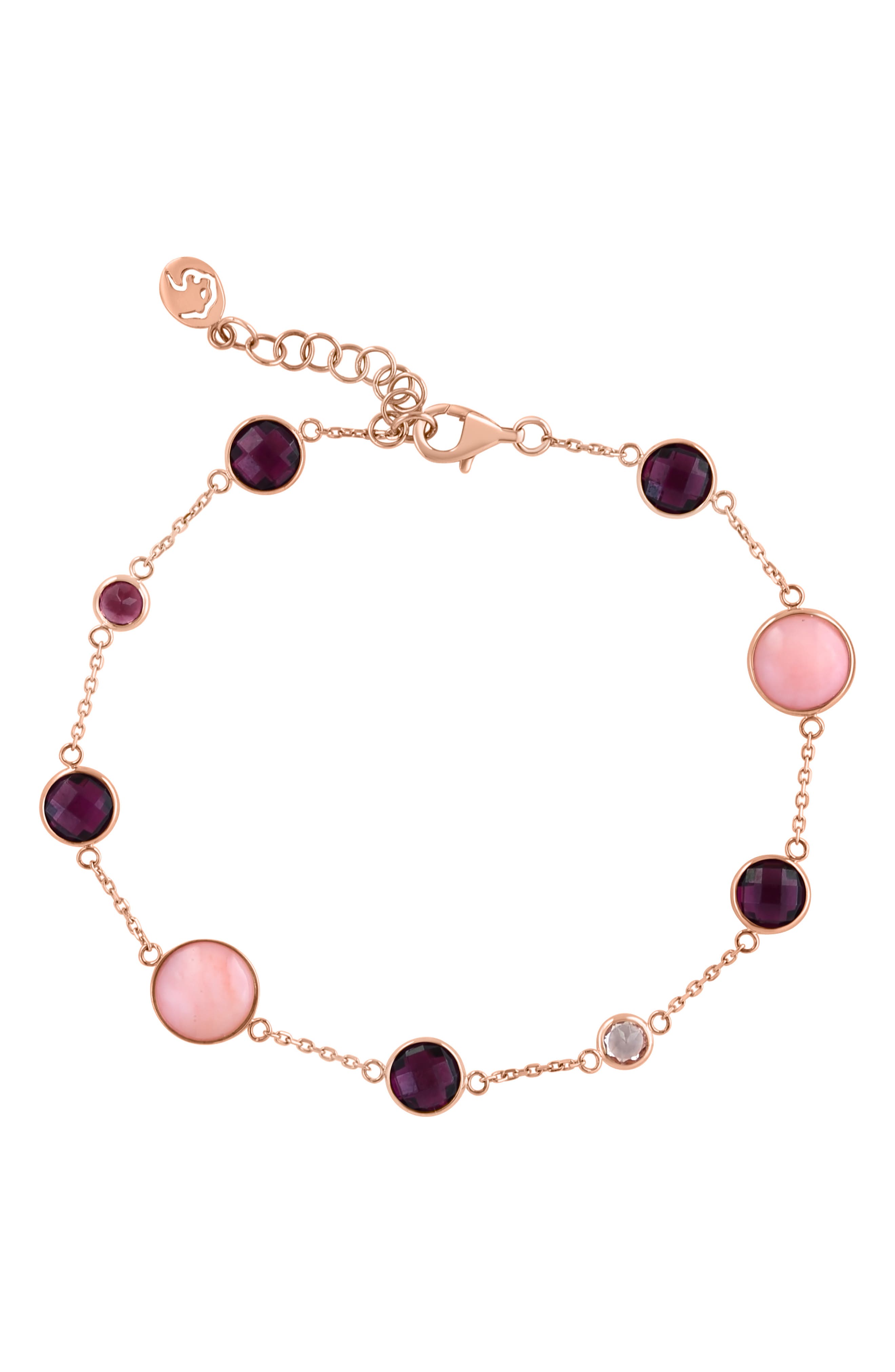 14k Rose Gold Rhodolite Garnet & Tourmaline Bracelet