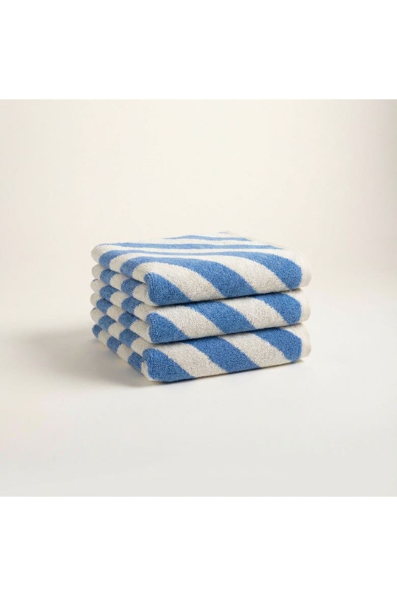 Ornaz Yarn Dyed Biased 100% Cotton Face Towel Set Of 3, Main, color, Blue