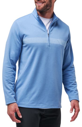Travismathew Upgraded Chest Stripe Half Zip Pullover In Blue