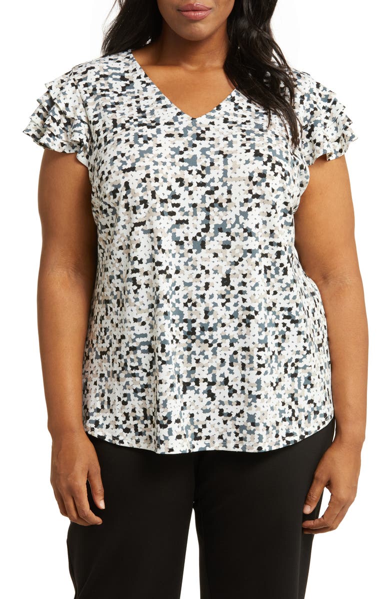 Adrianna Papell Tiered Flutter Sleeve Top, Main, color, 