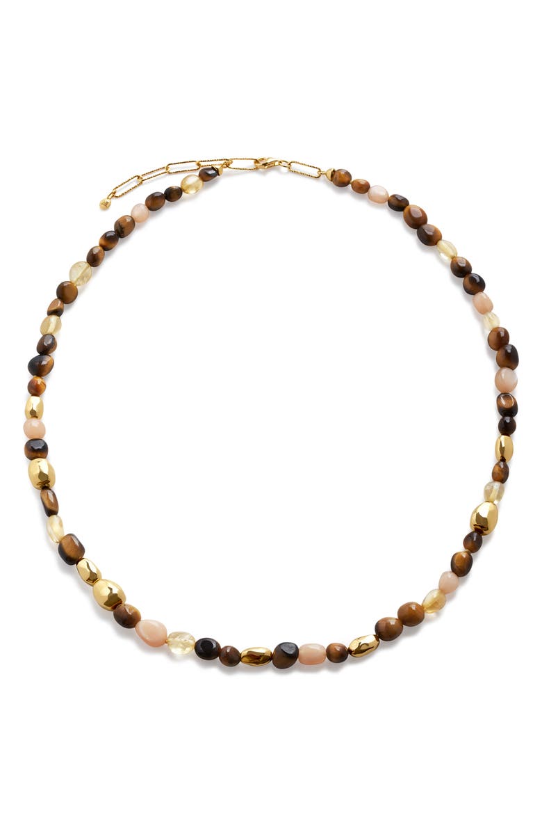 Monica Vinader Beaded Stone Necklace, Main, color, 18Ct Gold Vermeil / Tigers Eye