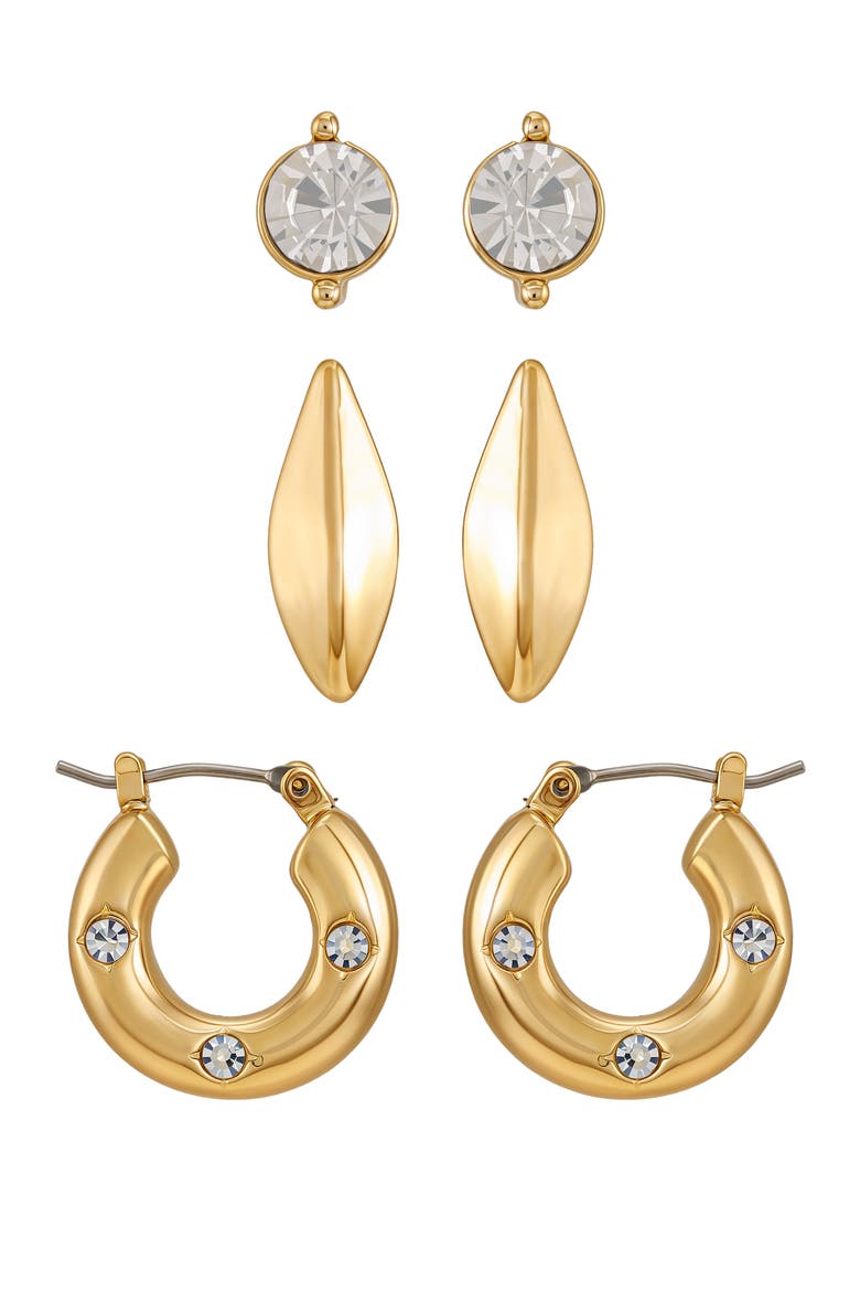 Set of 3 Earrings, Alternate, color, GOLD TONE