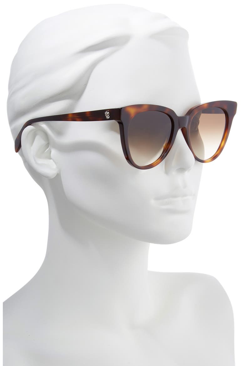 Alexander McQueen 53mm Cat Eye Sunglasses, Alternate, color, HAVANA