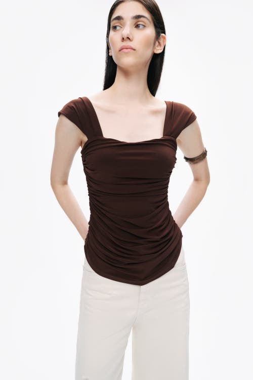 Nocturne Thick Strap Draped Detail Blouse In Dark Brown