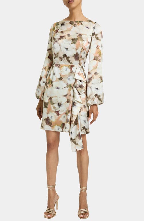 Santorelli Malia Floral Georgette Long Sleeve Dress In White