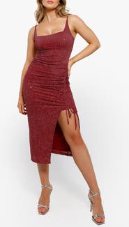 Popilush Women's Shapewear Metallic Knit Bodycon Sculpting Midi Slip Dress