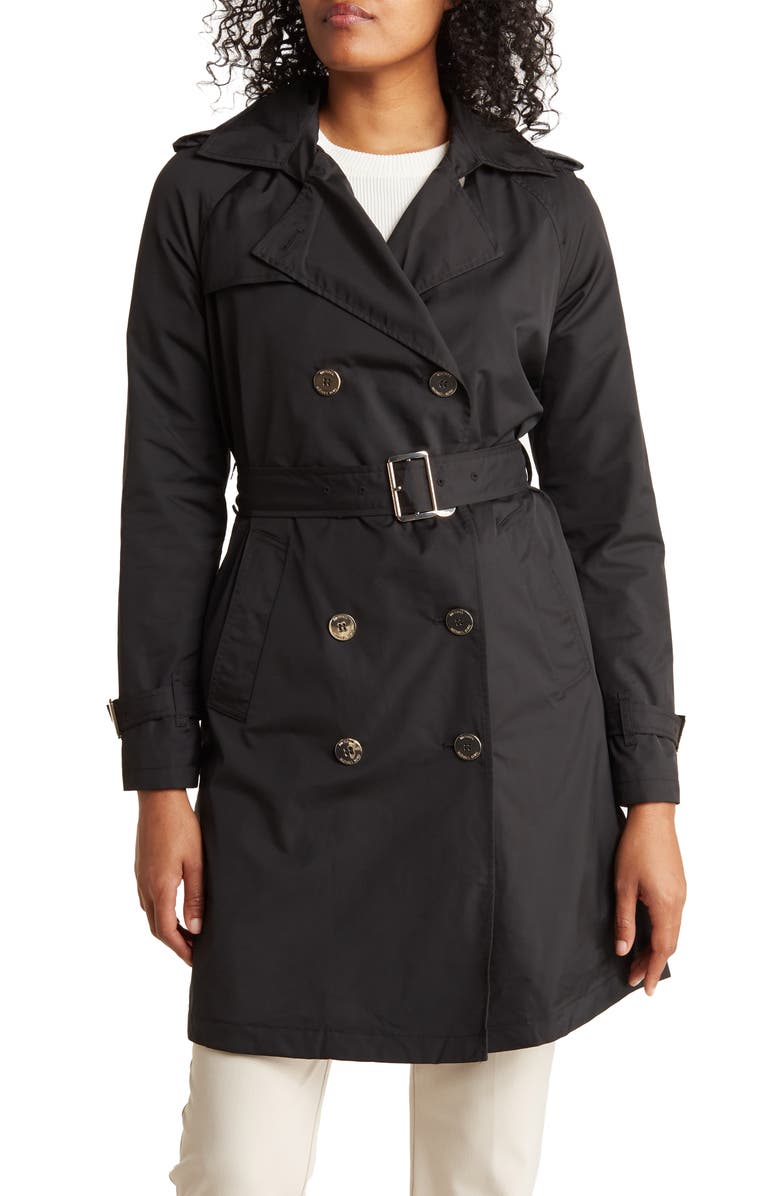 Michael Kors Belted Water Resistant Trench Coat with Removable Hood, Main, color, 