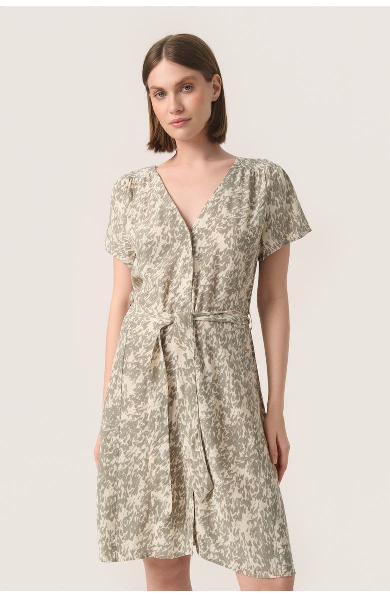 Soaked in Luxury SLSylvia V-neck Short Sleeve Belt Dress, Main, color, Shadow Drop Print