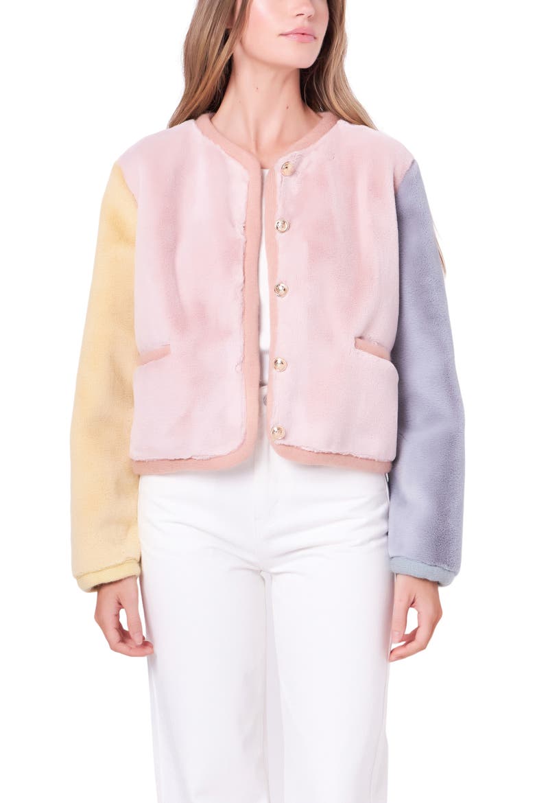 Colorblock Faux Fur Jacket, Alternate, color, MULTI