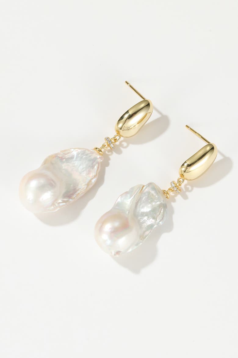 Doris Large Freshwater Baroque Pearl Drop Earrings, Alternate, color, Gold