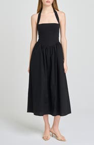 WAYF Camellia Halter Neck Stretch Cotton Midi Dress