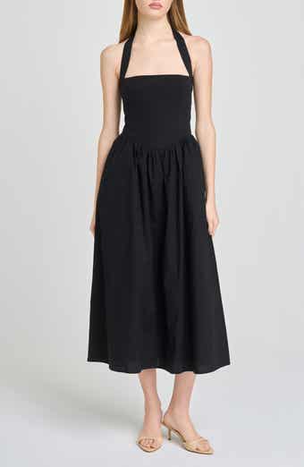 Camellia Halter Neck Stretch Cotton Midi Dress