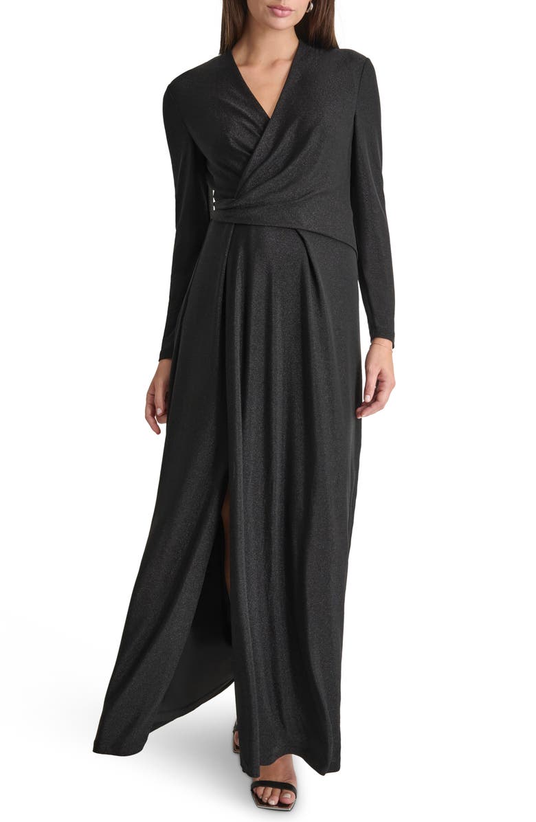 DKNY Long Sleeve A-Line Dress, Alternate, color, Black/ Black