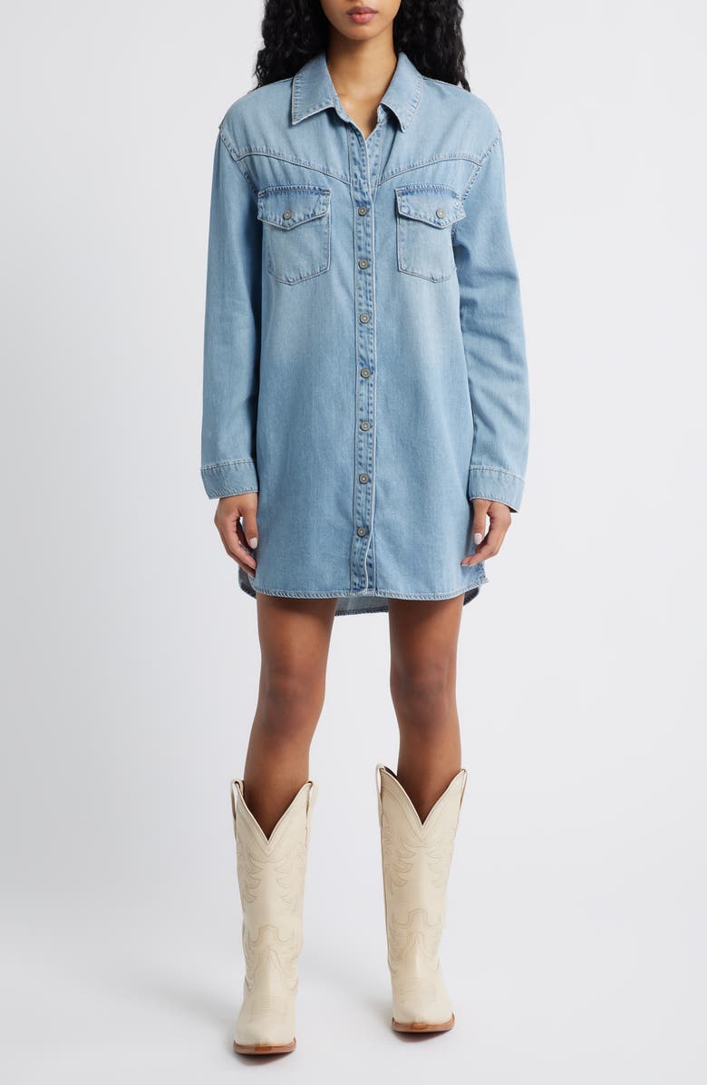 HIDDEN JEANS Oversize Long Sleeve Denim Shirtdress, Main, color, Light