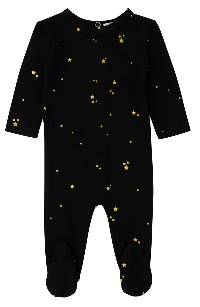 NoggiWear Star Print Footie, Main, color, Black / Gold Stars