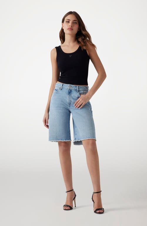 GUESS GUESS KAI FRAY HEM WIDE LEG DENIM BERMUDA SHORTS