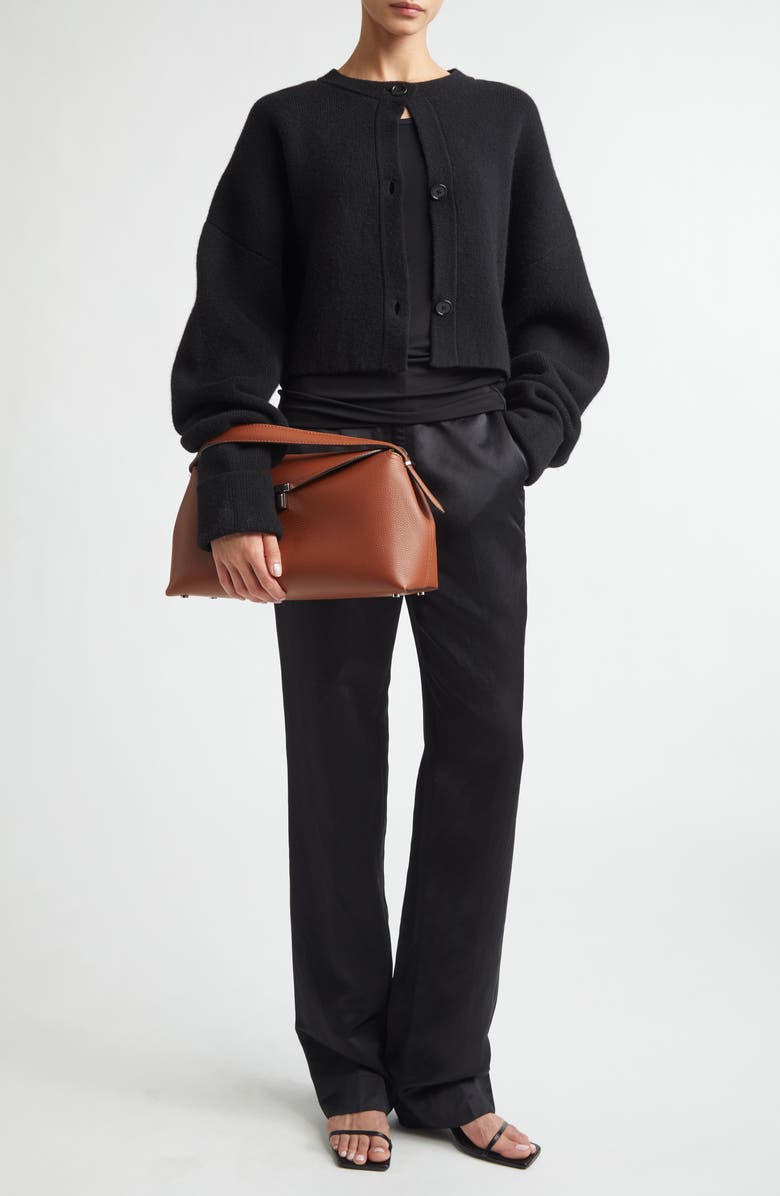 TOTEME Oversize Crop Wool Cardigan, Alternate, color, Black