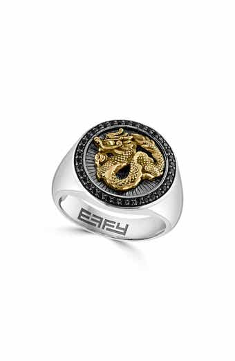 Men's Sterling Silver Black Spinel Dragon Ring