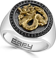 EFFY Men's Sterling Silver Black Spinel Dragon Ring
