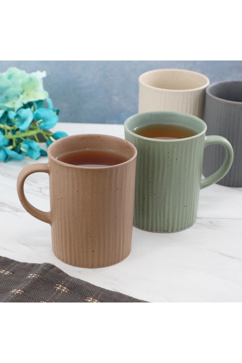 Evening Stroll 4 Piece 19 Ounce Stoneware Ribbed Mug Set, Alternate, color, Grey