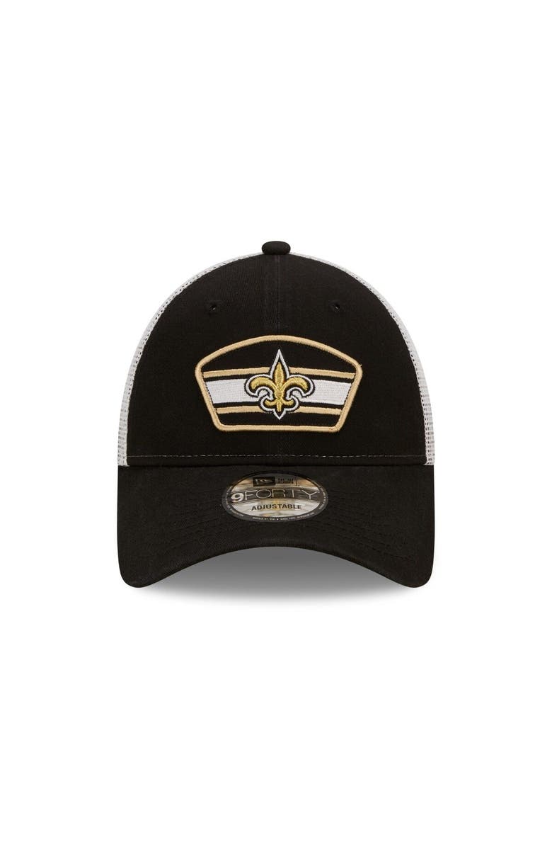 New Era Men's New Era Black/White New Orleans Saints Logo Patch Trucker 9FORTY Snapback Hat, Alternate, color, Black