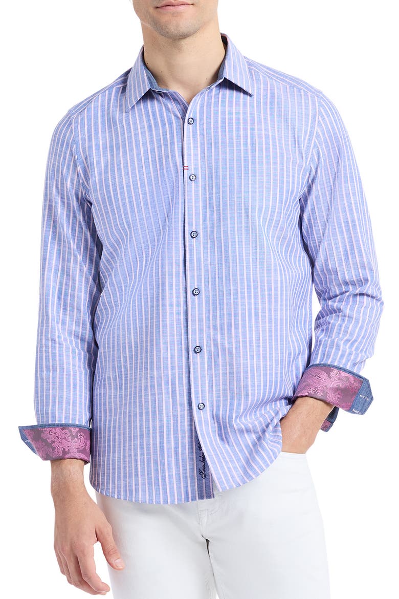 Fardella Stripe cotton button up, Alternate, color, INDIGO