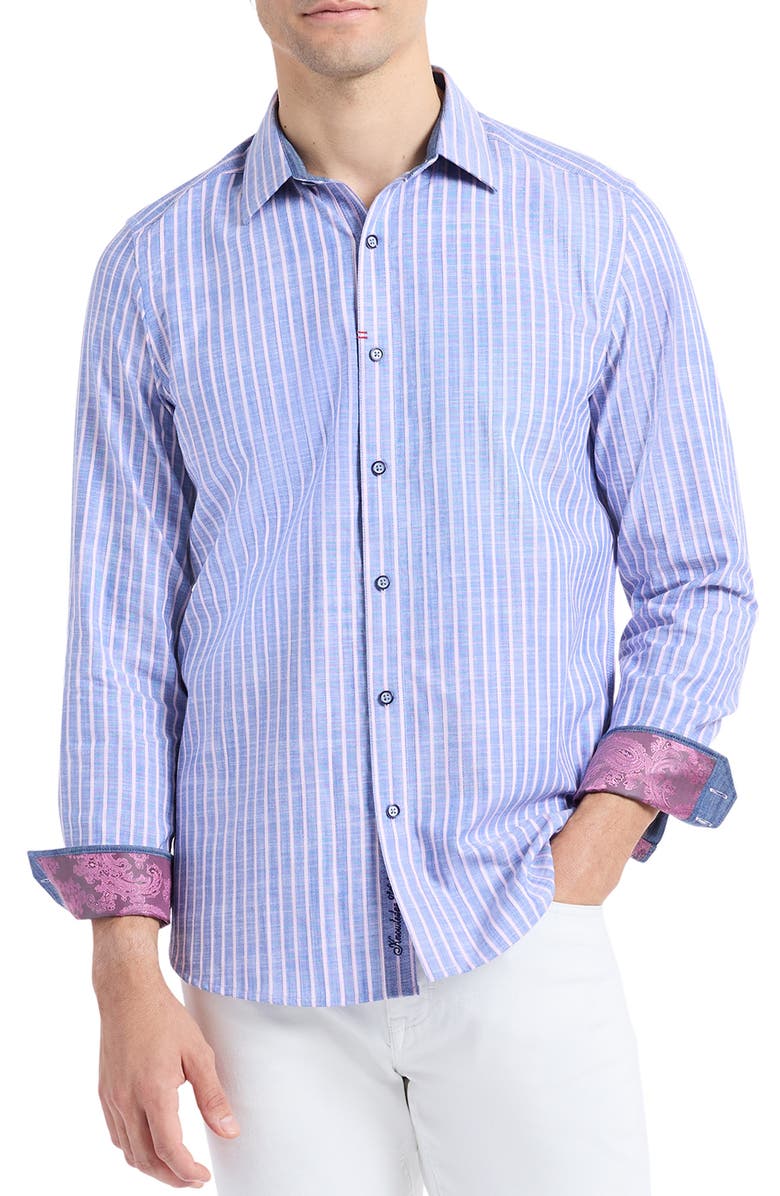 Robert Graham Fardella Stripe cotton button up, Alternate, color, Indigo