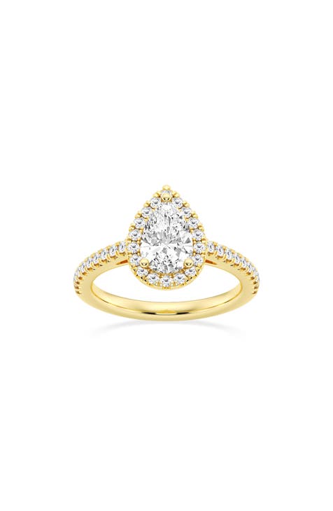 14K Gold Pear Cut Lab Created Diamond Halo Ring - 2.50ct.