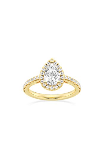 Badgley Mischka Collection Pear Cut Lab Created Diamond Halo Pavé Ring In Gold
