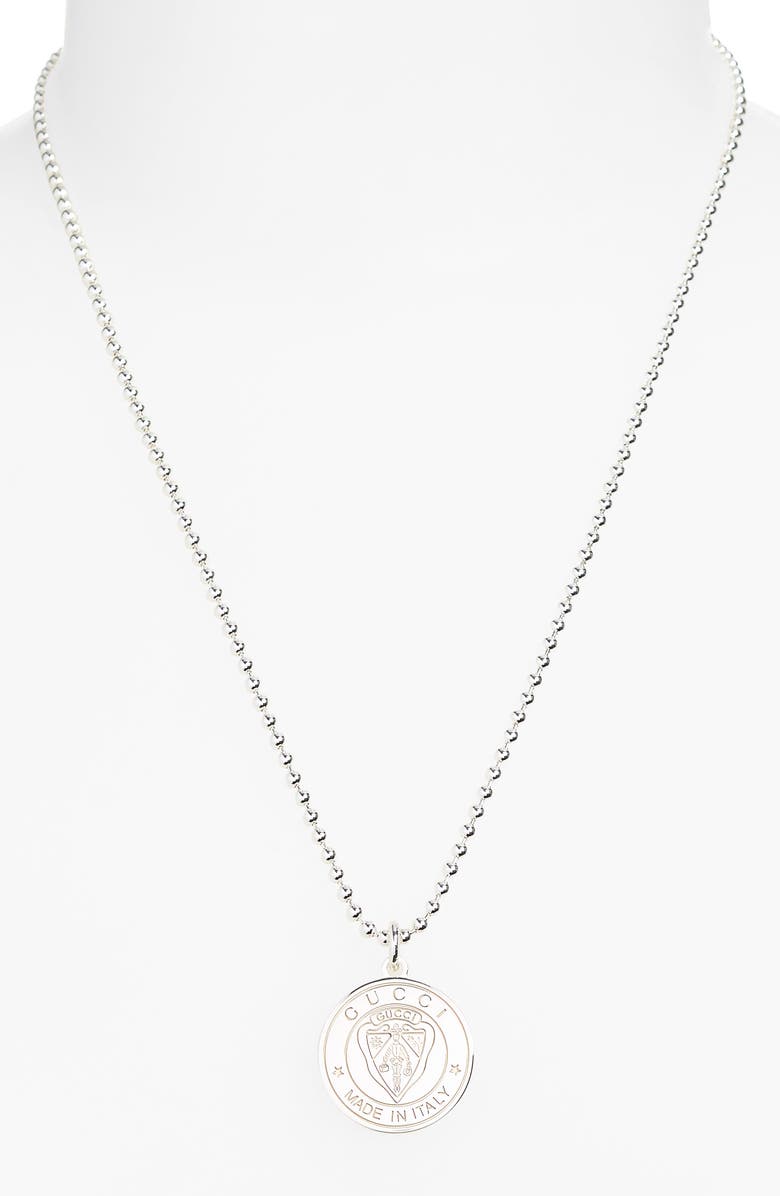 Gucci Crest Pendant Necklace, Alternate, color, Silver
