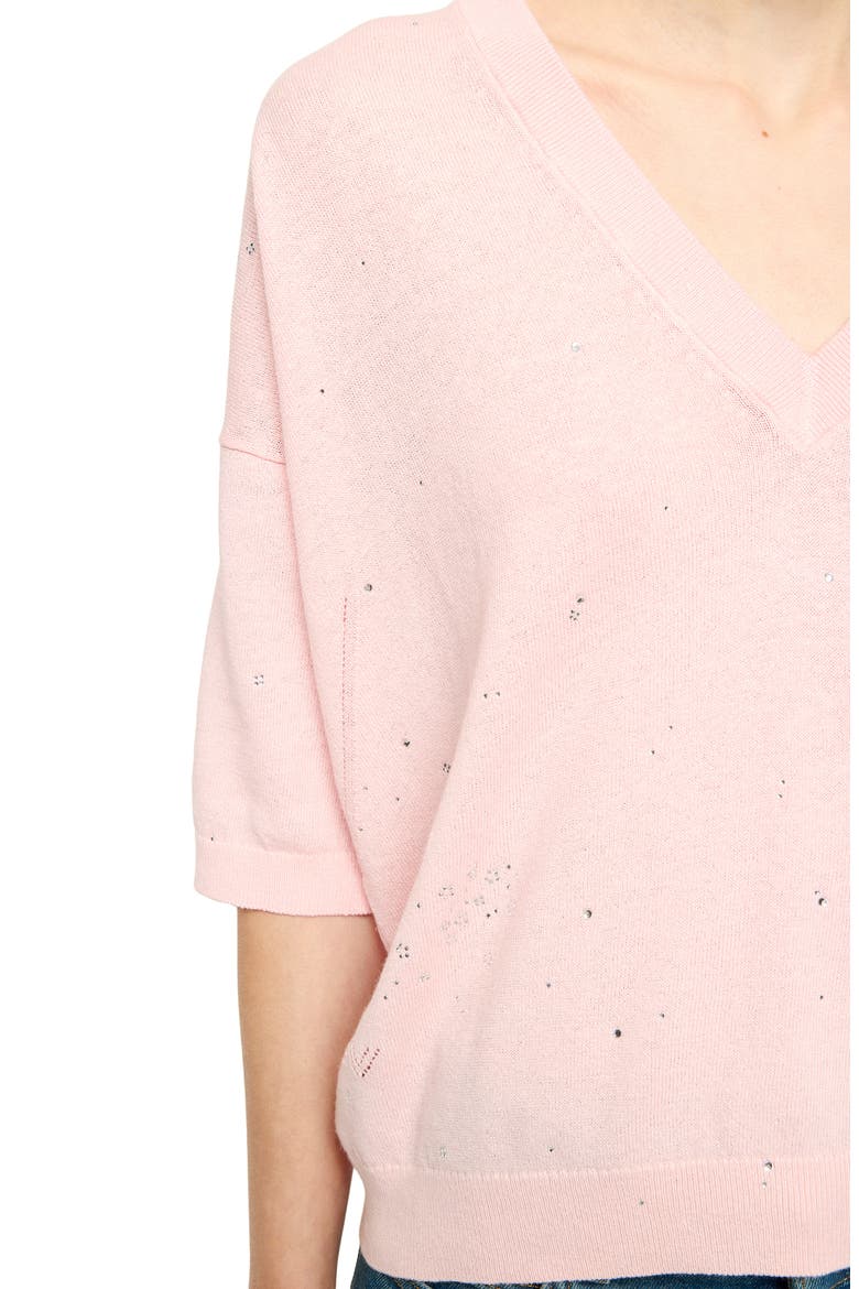 Wully Lico Embellished Linen Blend V-Neck Sweater, Alternate, color, BEBE