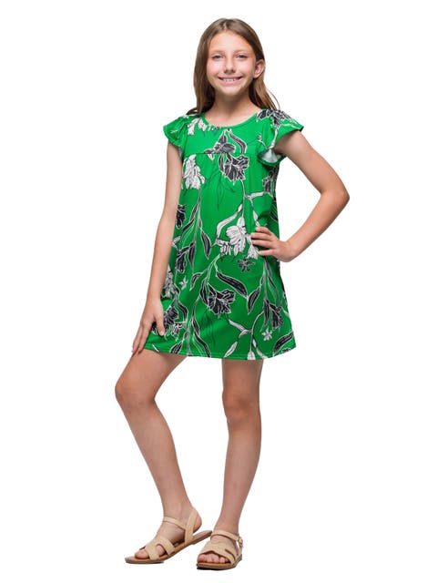 Green Floral Print Cap Sleeve Babydoll Dress
