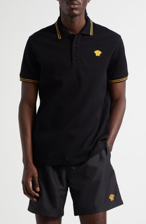 Tipped Embroidered Medusa Cotton Piqué Polo