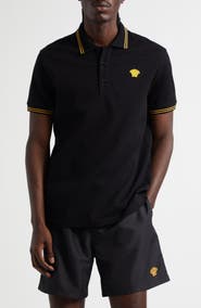 Versace Tipped Embroidered Medusa Cotton Piqué Polo