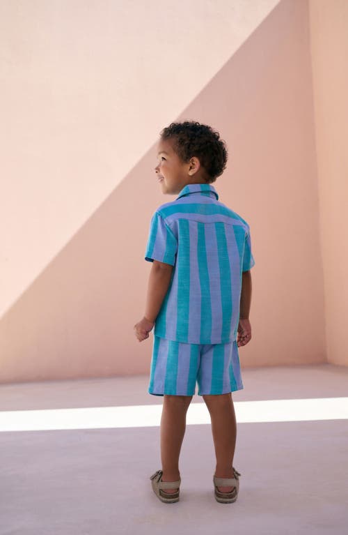 Next Kids' Stripe Short Sleeve Button-up Shirt & Shorts Set In Blue