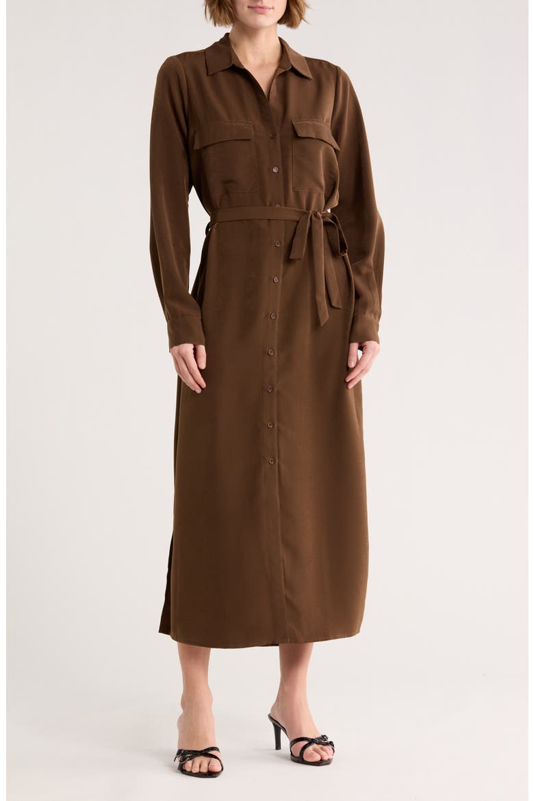 Tie Waist Shirtdress, Main, color, BROWN